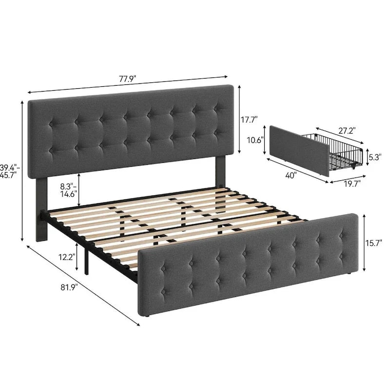 Kingsize bedframe met 4 opberglades en verstelbaar hoofdbord