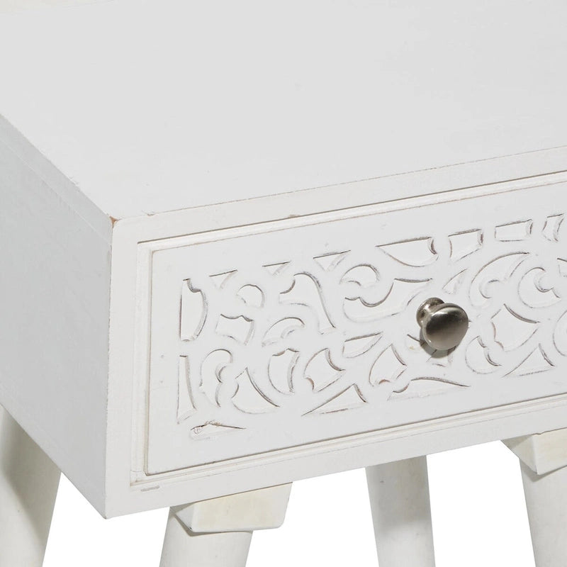Mangohouten Bijzettafel met Eén Lade - Wit